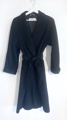Max Mara Wickelmantel schwarz Schurwolle, Kaschmir und Angorakaninchen Gürtel UK 12