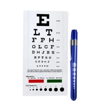 2 Pc Diagnostic Eye Exam Kit Medical Penlight + Snellen Chart w/ Red Green Lines