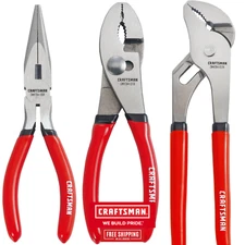 CRAFTSMAN Pliers Set, 3 PCS - 6 In Long Nose, 6 In Slip Joint, 8 In Groove Joint