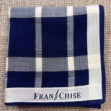 MAN HANDKERCHIEF COTTON ART POCKET SQUARE 18" CLASSIC VINTAGE CHECKED NAVY BLUE