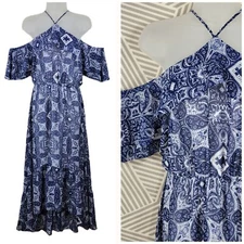 Belle Sky Size Small Shirt Dress Blue boho flowy chiffon Geometric Handkerchief 