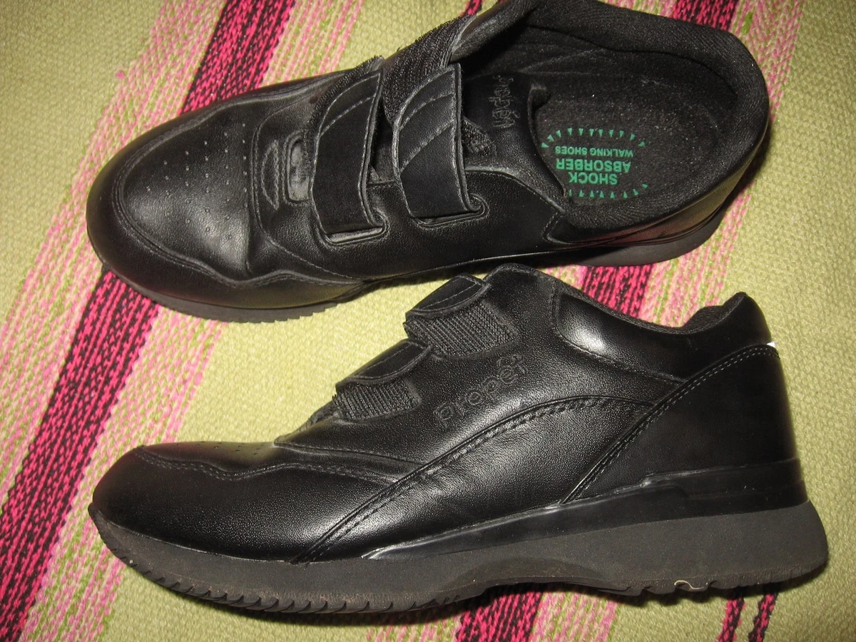 WOMENS 6.5 M PROPET BLACK LEATHER WALKING SHOES TENNIS SHOCK ABSORBENT ATHLETIC