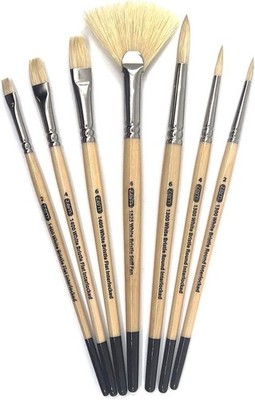 ZEM Brush Interlocked White Hog Bristle Artist Brush Set Rounds 2,4,6 and Flats