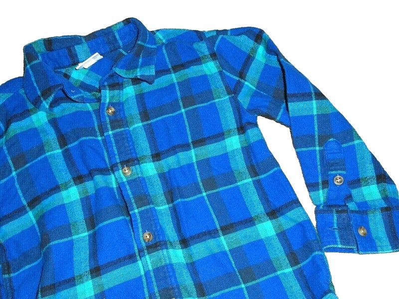8P JUMPING BEANS 4T Plaid Blue Green Flannel Button Up Long Sleeve Dress Shirt
