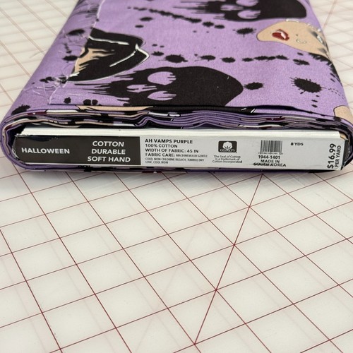Alexander Henry Vamps Vampire Purple Cotton Fabric Skulls Halloween sold 4 yards - Picture 4 of 6