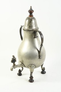 O79W19 Antique Metal Drip Minna Lid with Wood Knob Circa 19thC