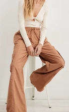 Aerie Womens High Waisted Go-For-It Baggy Cargo Pants Carmel Brown Sz Small NWT