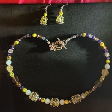 Artist Glass Dotted Lamp Work,Facet crystal,moon Stone, Picasso Necklace Set #2