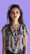 Iris Los Angeles Floral Ruffle Short Sleeve Blouse