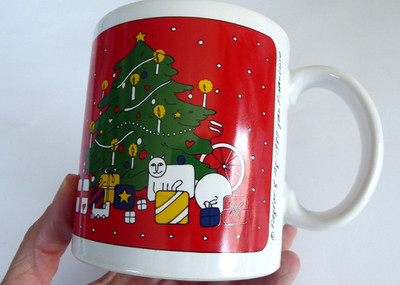 Taylor & NG Coffee Mug Cup San Francisco Christmas Joyous Noel Holiday Xmas Cat
