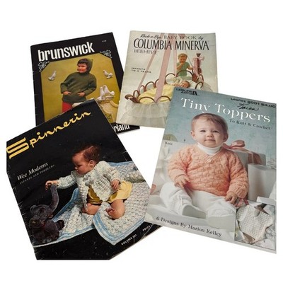 Baby Knitting Crochet Pattern Books Lot 4 VTG Columbia Minerva Brunswick Etc
