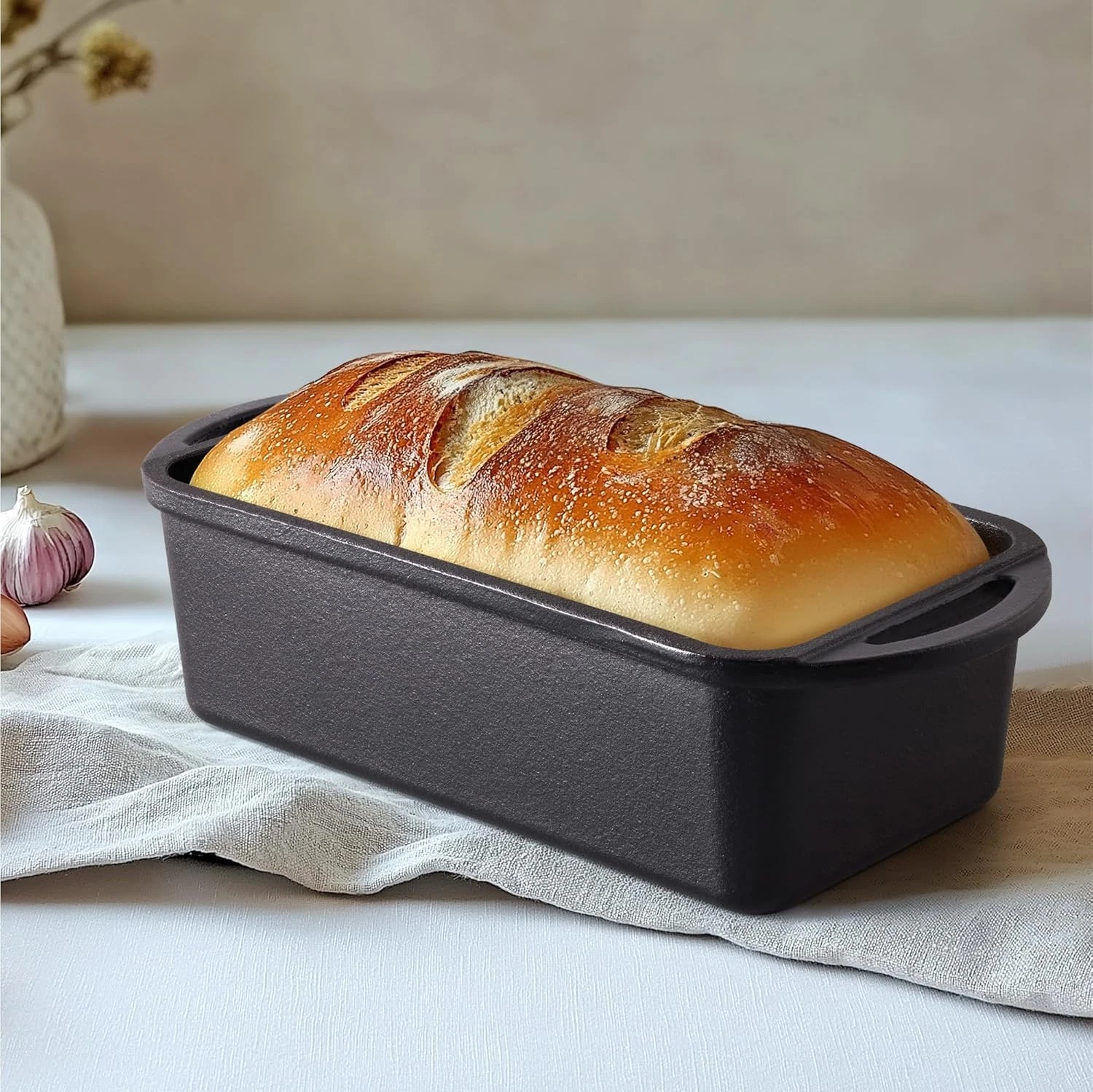 Enameled Cast Iron Bread Loaf Pan 10.2" x 4.7"(26 x 12cm Non-Stick Bread Baking