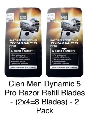 8x Cien Men Dynamic 5 Pro Razor Refill Blades 2x4=8 Blades 2 Pack New!!!✅
