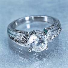 Size 7, vintage Sterling 925 silver handmade engagement ring with cluster Cz
