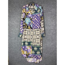 Free People Shirt Dress Womens Small Purple Patchwork Mixed Print Midi