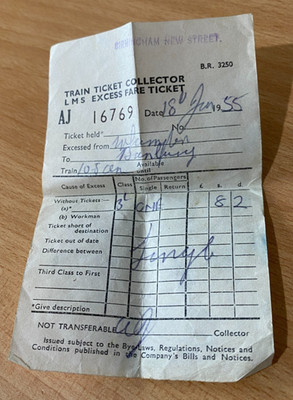 LMS EXCESS TARIF TICKET 1955 - BR BRITISH RAILWAYS ZUGTICKET