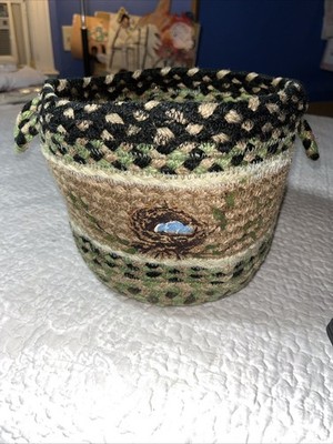 Howell Woven Jute 7  H 8  D Basket Black Mustard Cream Hand Painted Nest w/Eggs