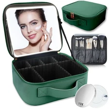 Makeup Bag with Led Mirror,Travel Makeup Organizer with 3 Color Setting & 10X...