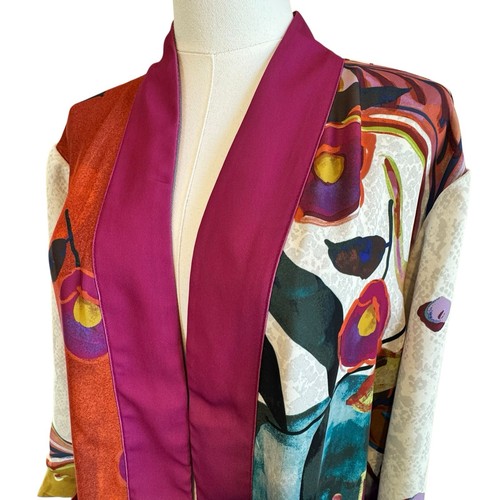 Cardigan Chicos multicolore in raso kimono aperto davanti taglia 3 (XL/16) floreale colorato - Foto 3 di 15