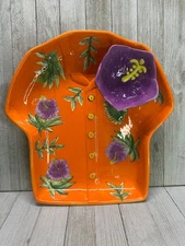 Vintage Chip and Dip Platter Hawaiian Style Orange Shirt and Floral Dish 12"x11"
