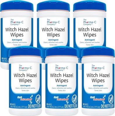 The Pharma-C Company - Witch Hazel Wipes [6 canisters] - 40 Count (Pack of 6)