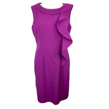 Calvin Klein Dress Womens Sz 8 Purple Sleeveless Ruffle Front Sheath Collar