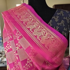 Kanjivaram Semi Silk Saree Full Zari Work Magenta Pink  Blouse Ready To Wear