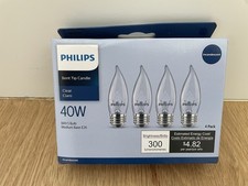 Lot Of 4 - Philips 40w Ba9.5 Bent Tip Candle Light Bulbs E26