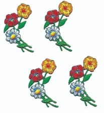 Lot of 4 Colorful Flower Iron On Patches 1.5" Embroidered Floral Set