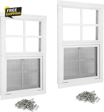 Shed Windows 2 Pack 14" W X 21" H Flush Mount White Window with Tempered