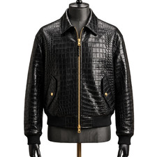 Chaqueta de cuero en relieve de cocodrilo para hombre 100 % exótico abrigo...