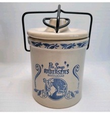 Vintage Andersen's Pea Soup Restaurant Stoneware Lidded Cheese Crock Canister