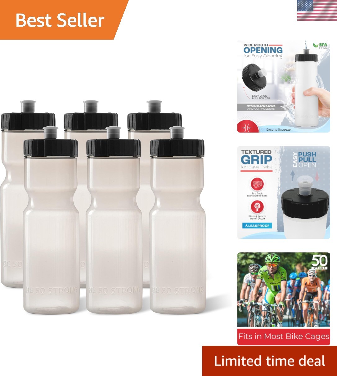22 oz BPA-Free Sports Water Bottles, 6-Pack &ndash; Dishwasher S