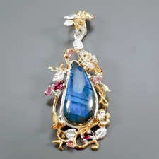 Handmade 15 ct+ Natural Labradorite Pendant 925 Sterling Silver /NP55080