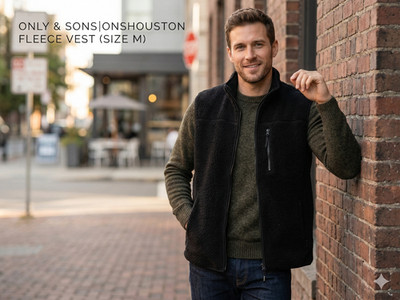 ONLY & SONS Onshouston Sherpa Fleece Vest Black Men s Medium Mesh Lined Zip