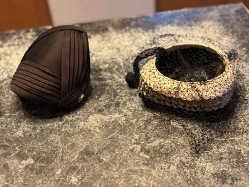 2Vintage Hats, One Brown Beverly Creation /one white/black/brown Straw Hat 