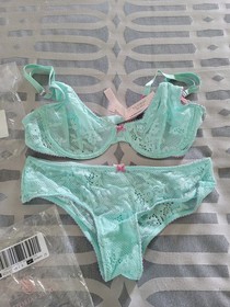 NEW Victoria's Secret Tease Lace Demi Bra 36B and Cheeky Panty Size Small Set