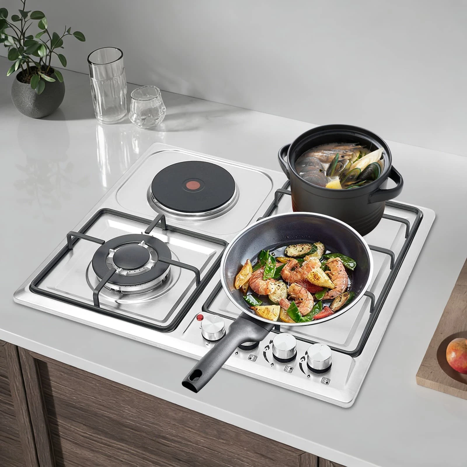 4-Burner Built-In Gas Stove NG Gas Hob Cooktop Stove Stainless Steel 58*50cm