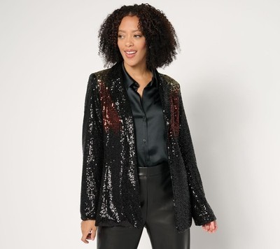 Dennis Basso Women's Plus Sz Jacket 18 Sequin Blazer Black/Double Espress