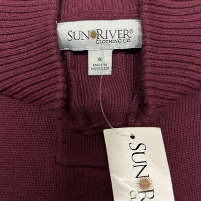 Sun River Men's XL Burgundy Knit Mock Neck 1/4 Button Cotton Sweater NWT Vintage