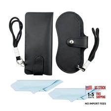 2Pack Glasses Pouch set PU Leather Glasses Pouch with Lanyard and Black