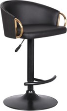 Armen Living Solstice Black Faux Leather Swivel Barstool Powder Coated Gold