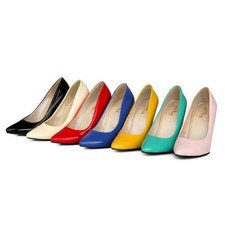 Womens High Heels Shiny Patent Leather Pointy Toe Pumps Wedding Shoes Party Plus