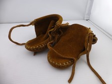 Minnetonka Moccasin Child Fringe Lace-Up Suede Flats Brown US Size 1 - M3