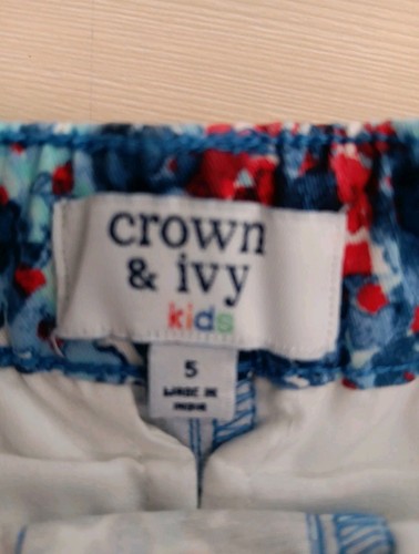 Crown & Ivy Kids Girls Size 5 Blue Floral Scalloped Hem Shorts Adjustable Waist - Picture 4 of 6