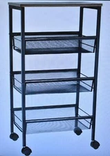 Haitral Rustic 3 Tier Metal Wire Storage Kitchen Cart w Wheels Black NX-DHU35-02