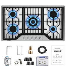 30" Inch Gas Cooktop Propane Gas Stove 5 Burner NG LPG Dual Fuel Stainless Steel