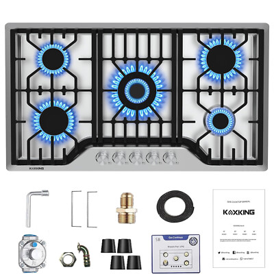 30'' Inch Gas Cooktop Propane Gas Stove 5 Burner NG LPG Dual Fuel Stainless Steel