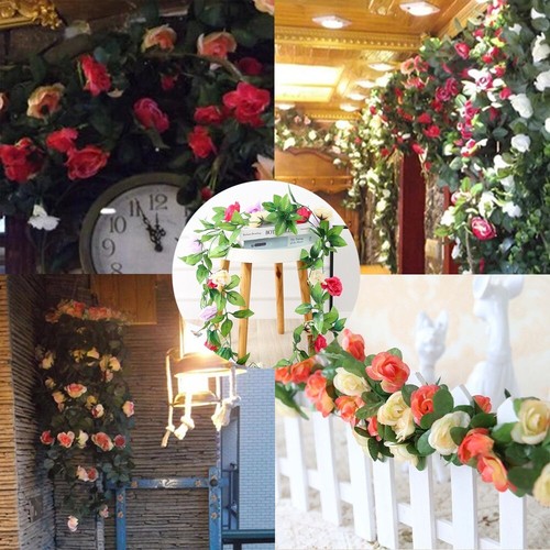 2.4m Artificial Silk Rose Flowers Fake Vine Ivy Hanging Garland Floral Wedding - Picture 5 of 13