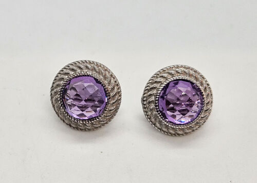 Judith Ripka Earrings Sterling Silver Amethyst Omega backs - Picture 2 of 6